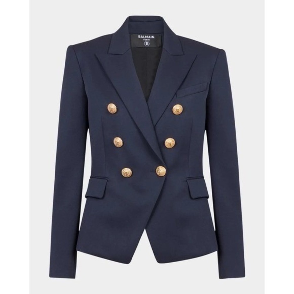 Balmain Navy Double Breasted Blazer Gold Buttons Size 36‎